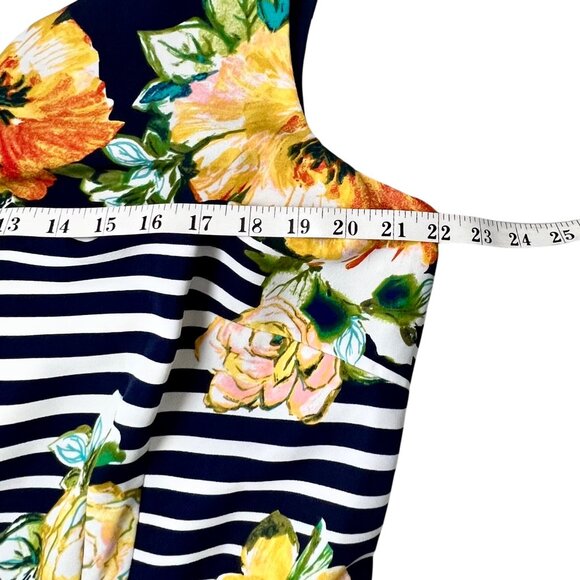 Dress 16W Dress Barn Navy Sleeveless Floral Striped Pockets Back Keyhole EUC - Picture 9 of 12